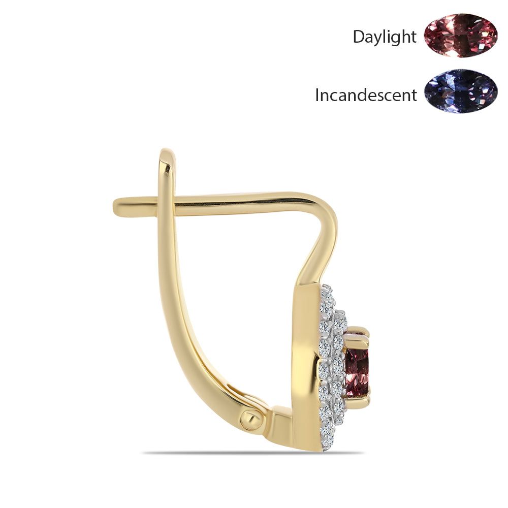 Pozlacené stříbro 925/1000 Náušnice s Tsivorským Měňavým Granátem a Bílým Topazem - Karátové číslo: 1.2. přibližná hmotnost: 4.04 gramů