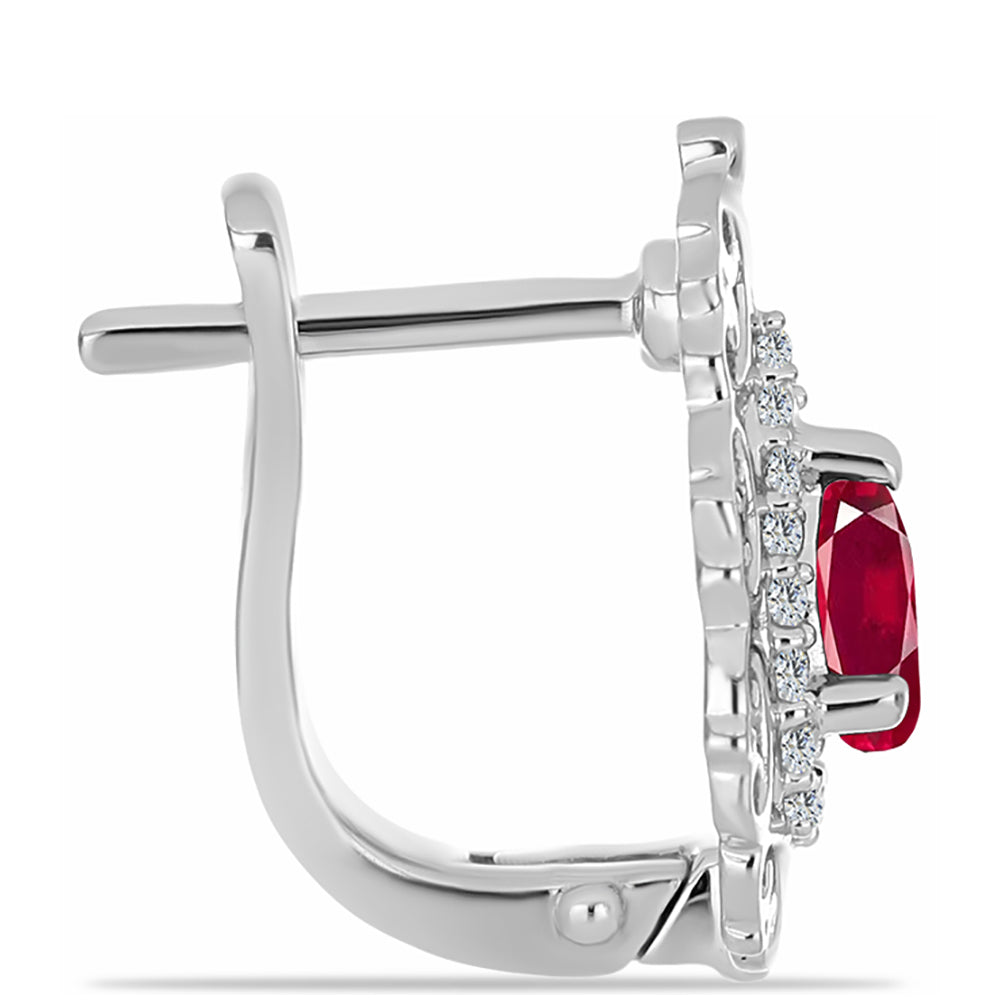 Stříbro 925/1000 - Náušnice s Madagaskarským Rubínem a Bílým Topazem - Karátové číslo: 0.88. přibližná hmotnost: 3.72 gramů