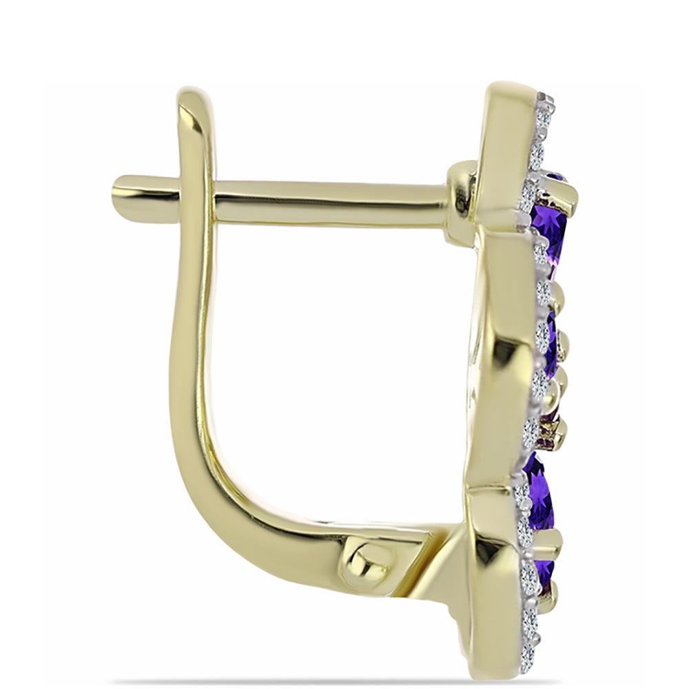 Pozlacené Stříbrné Náušnice s Marockým Ametystem a Bílým Topazem