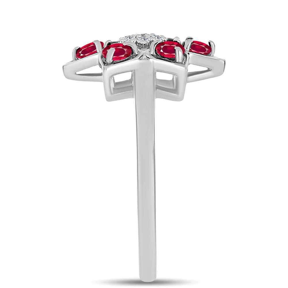 Stříbro 925/1000 - Prsten s Madagaskarským Rubínem a Bílým Topazem - Karátové číslo: 0.69. přibližná hmotnost: 3.15 gramů