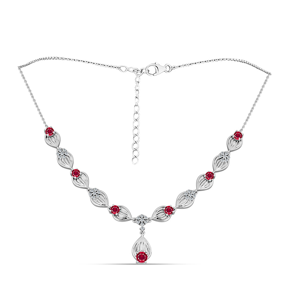 Stříbro 925/1000 - Náhrdelník s Madagaskarským Rubínem a Bílým Topazem - Karátové číslo: 3.76. přibližná hmotnost: 11.26 gramů