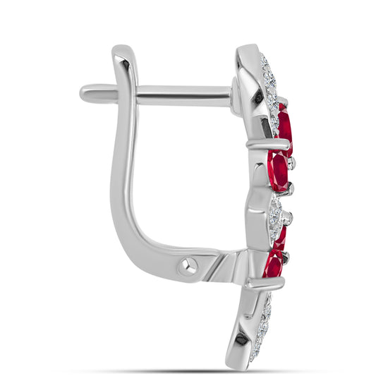 Stříbro 925/1000 - Náušnice s Madagaskarským Rubínem a Bílým Topazem - Karátové číslo: 1.95. přibližná hmotnost: 5.12 gramů