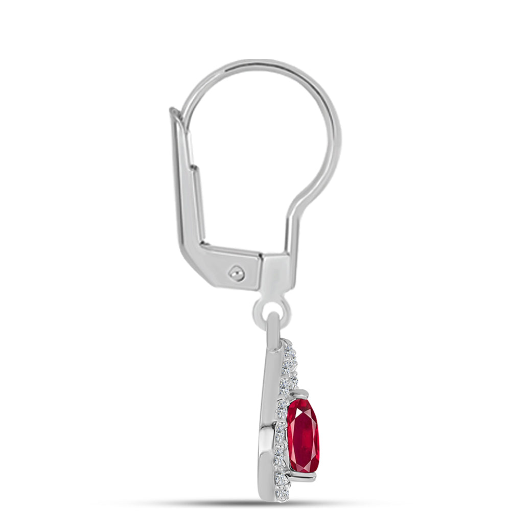 Stříbro 925/1000 - Náušnice s Madagaskarským Rubínem a Bílým Topazem - Karátové číslo: 0.9. přibližná hmotnost: 1.87 gramů
