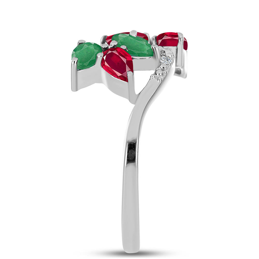 Stříbro 925/1000 - Prsten s Madagaskarským Rubínem a Brazilským Smaragdem - Karátové číslo: 1.65. přibližná hmotnost: 3.12 gramů