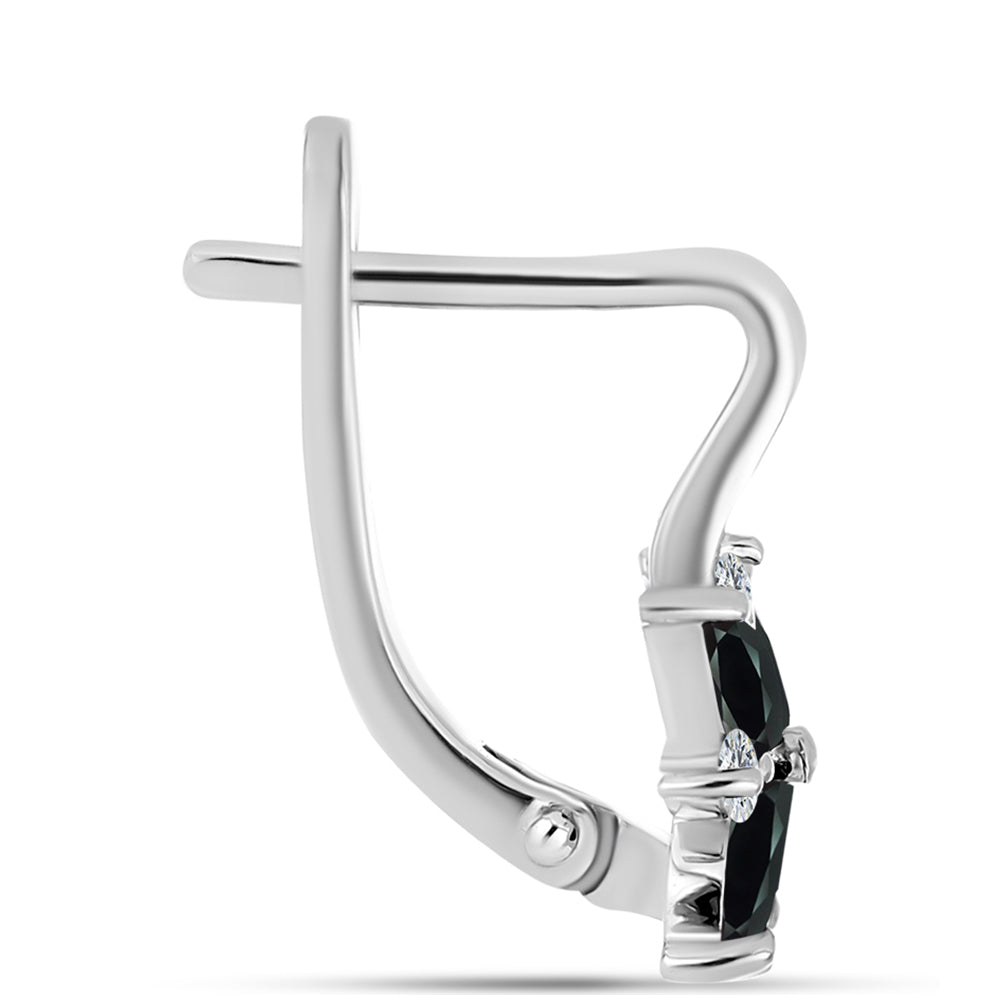 Stříbro 925/1000 Náušnice s Obsidiánem a Bílým Topazem - Karátové číslo: 1.2. přibližná hmotnost: 3.47 gramů