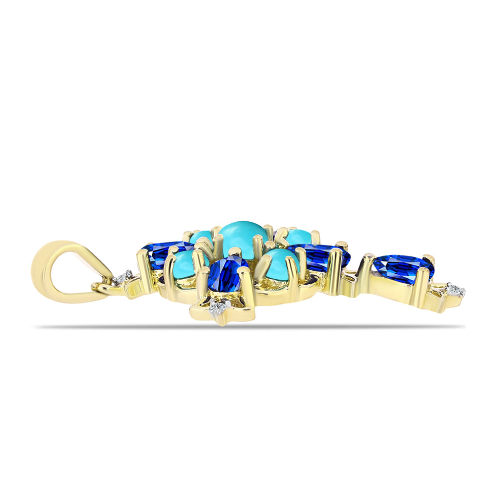 Pozlacené stříbro 925/1000 Přívěsek s Tyrkysem Sleeping Beauty a Australským Modrým Safírem - Karátové číslo: 2.65. přibližná hmotnost: 3.03 gramů