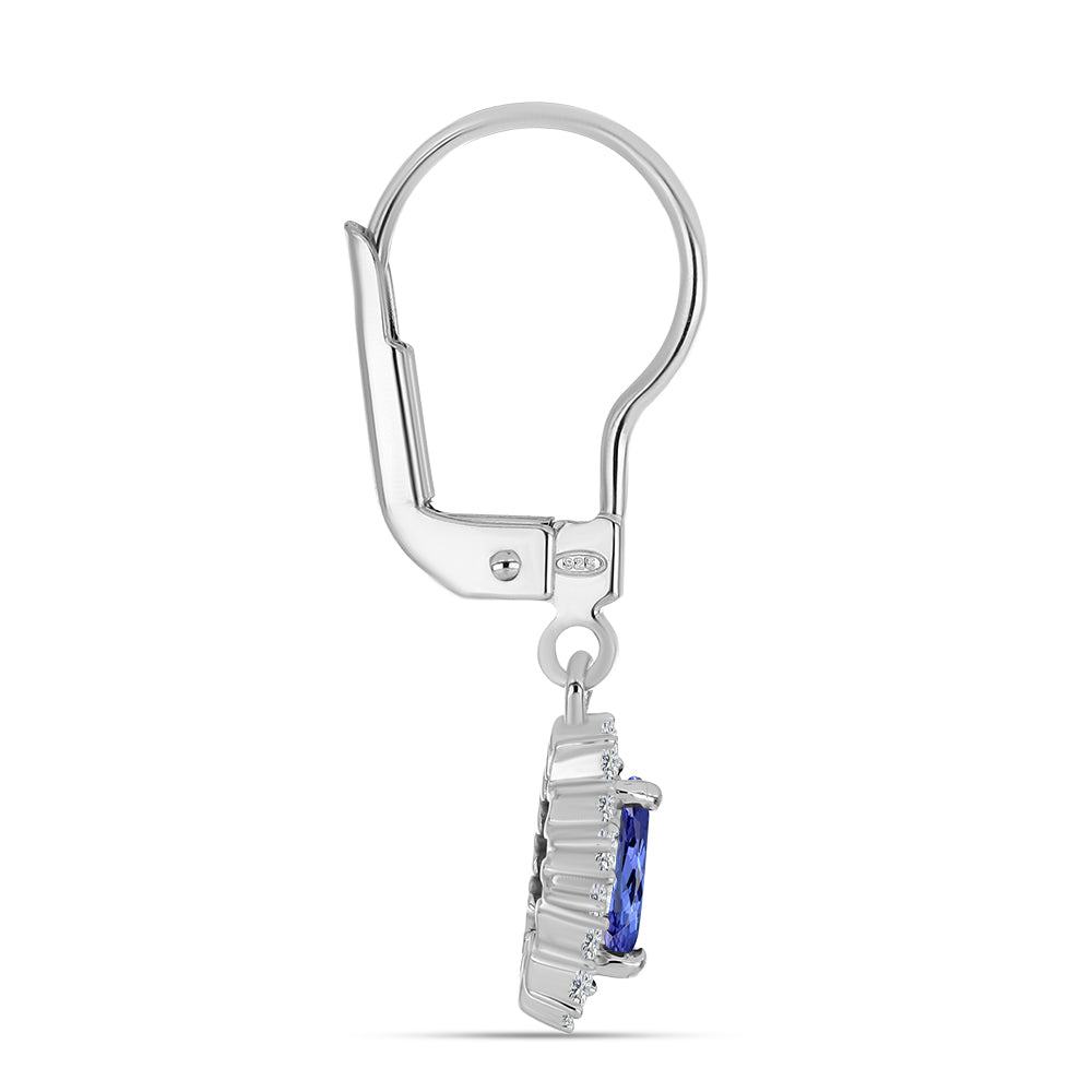 Stříbro 925/1000 - Náušnice s AA Tanzanitem a Bílým Topazem - Karátové číslo: 1.07. přibližná hmotnost: 1.96 gramů