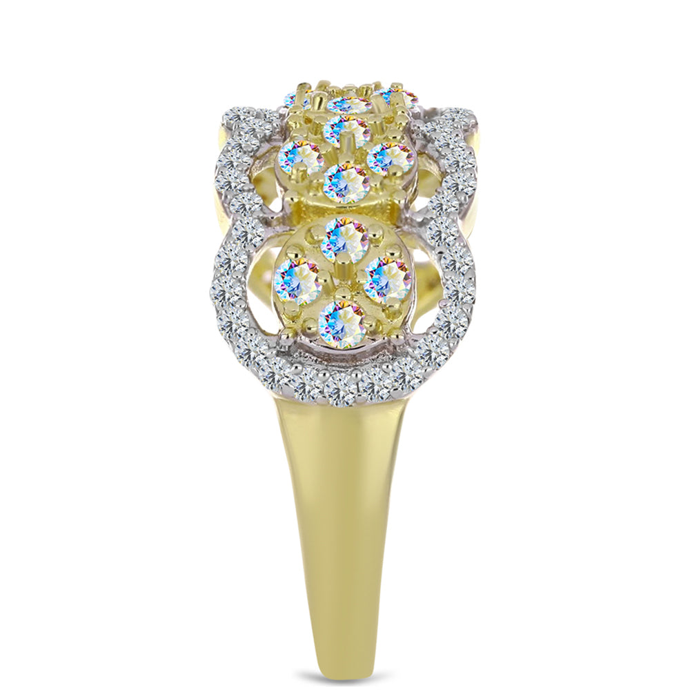 Pozlacené Stříbro 925/1000 - Prsten s Ledovým Moissanitem a Bílým Topazem - Karátové číslo: 1.01. přibližná hmotnost: 4.21 gramů