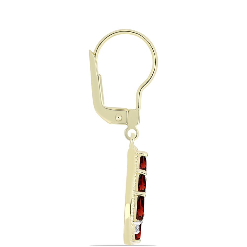 Pozlacené stříbro 925/1000 Náušnice s Bartonským Granátem a Bílým Topazem - Karátové číslo: 1.91. přibližná hmotnost: 3.13 gramů