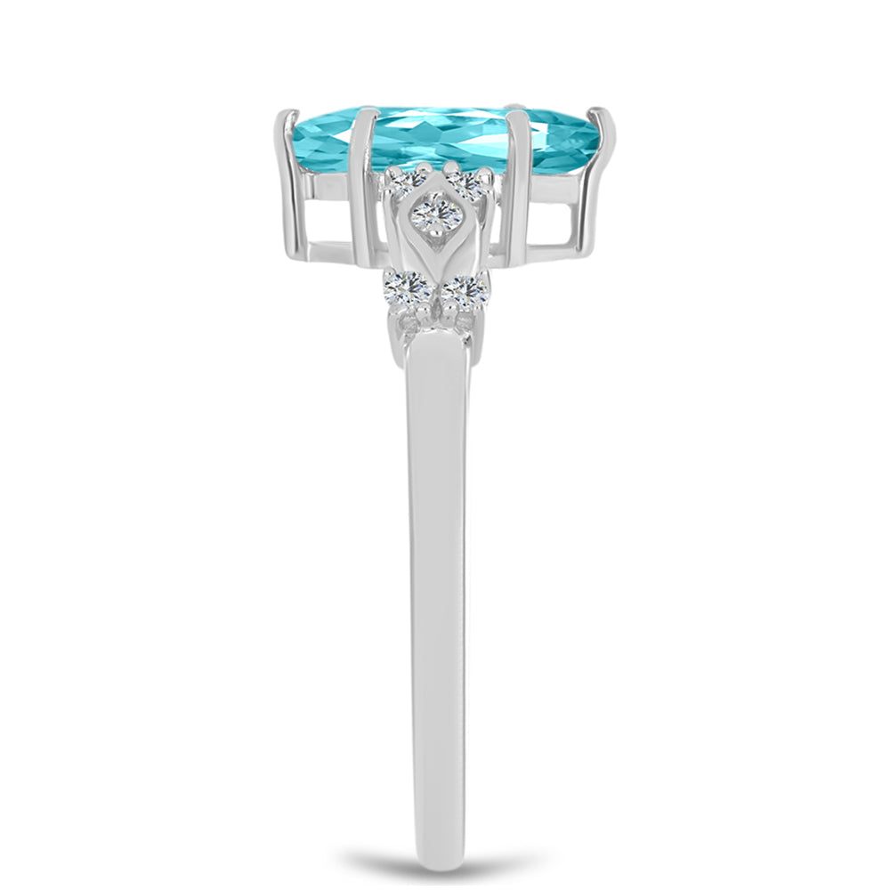 Stříbro 925/1000 - Prsten s Paraiba Křemenem a Bílým Topazem - Karátové číslo: 1.07. přibližná hmotnost: 2.31 gramů