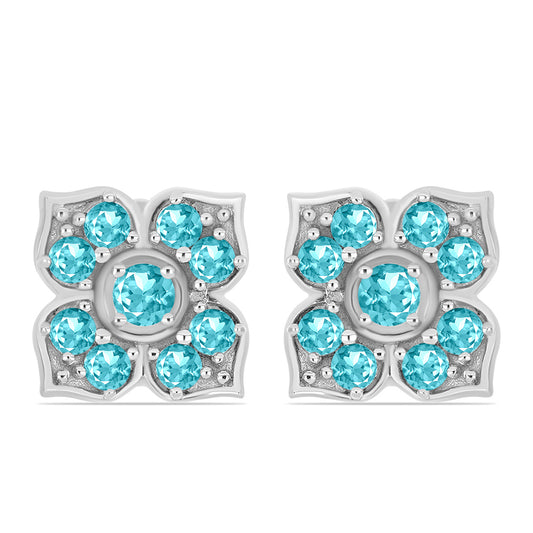 Stříbro 925/1000 - Náušnice s Paraiba Křemenem - Karátové číslo: 2.06. přibližná hmotnost: 5.52 gramů