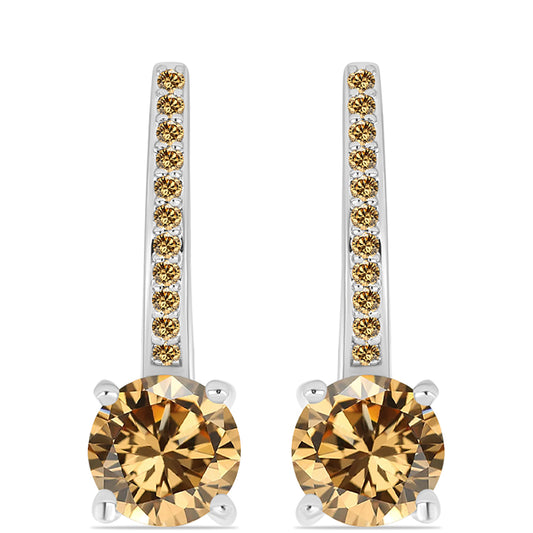 Stříbro 925/1000 - Náušnice se Šampaňským Moissanitem - Karátové číslo: 2.57. přibližná hmotnost: 3.51 gramů