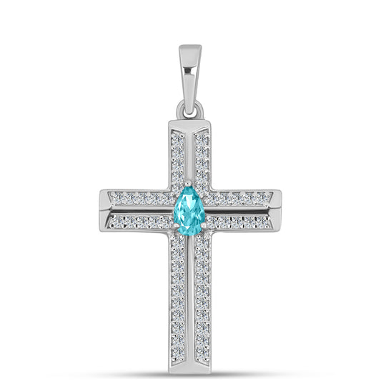 Stříbro 925/1000 - Přívěsek s Paraiba Křemenem a Bílým Topazem - Karátové číslo: 0.51. přibližná hmotnost: 1.95 gramů