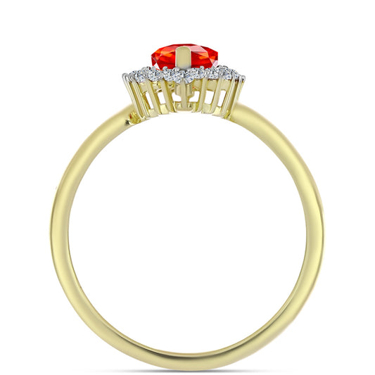 Pozlacené Stříbro 925/1000 - Prsten s Etiopským Červeným Opálem z Lega Dembi a Bílým Topazem - Karátové číslo: 0.96. přibližná hmotnost: 2.96 gramů