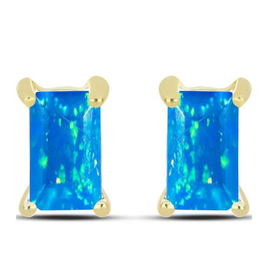 Pozlacené Stříbro 925/1000 - Náušnice s Etiopským Nebeským Opálem - Karátové číslo: 0.37. přibližná hmotnost: 1.22 gramů