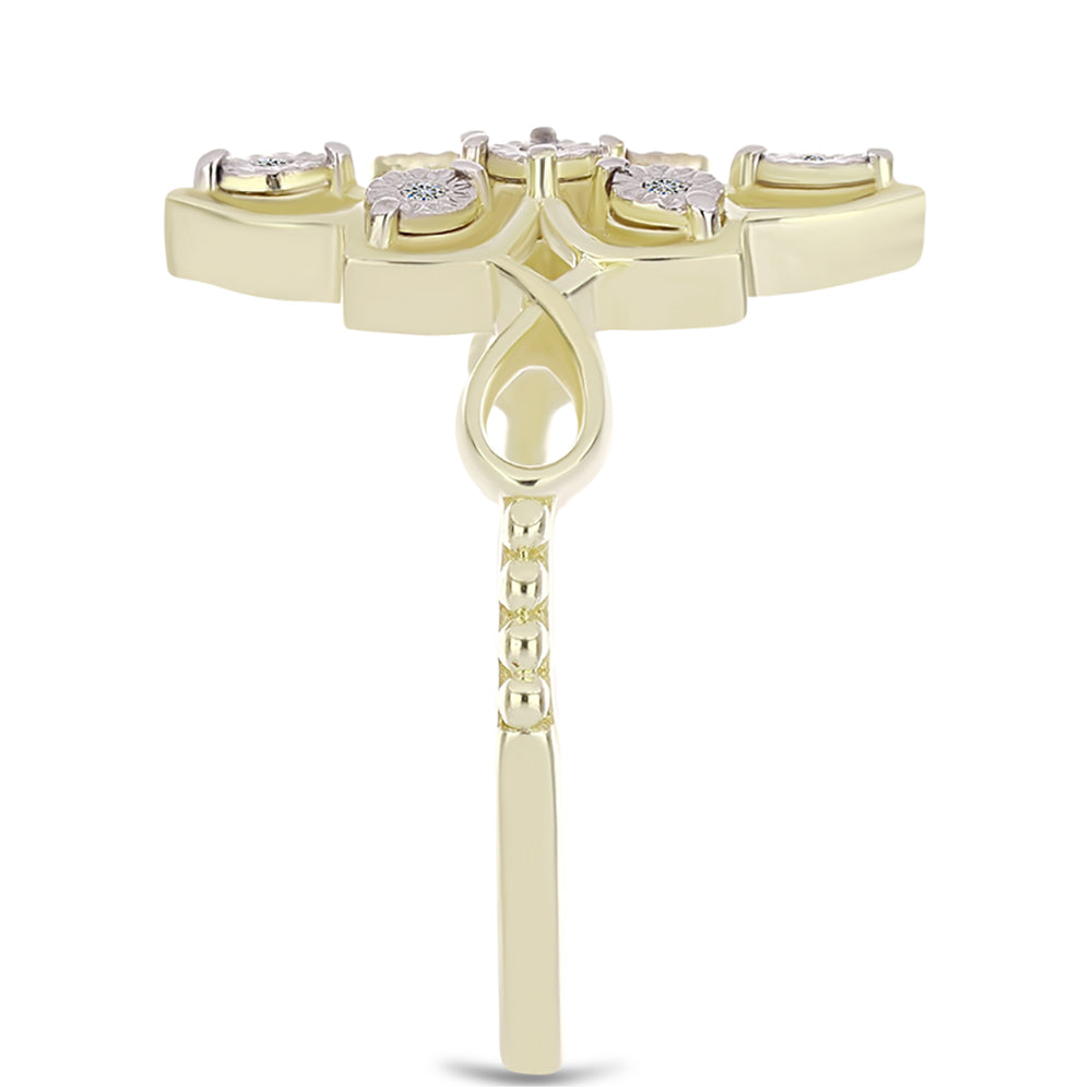 Pozlacené Stříbro 925/1000 - Prsten s Bílým Diamantem - Karátové číslo: 0.04. přibližná hmotnost: 3.25 gramů