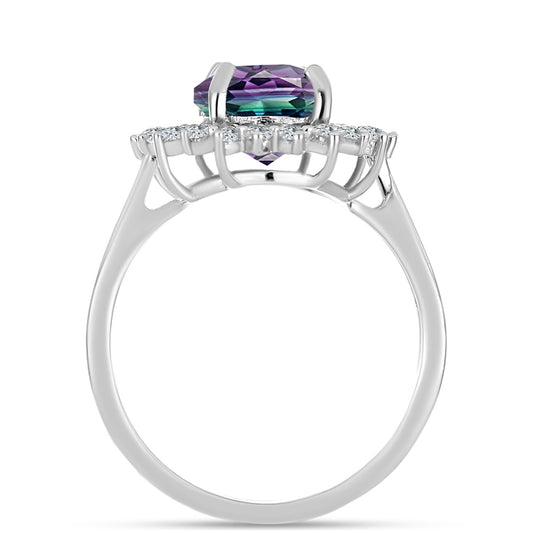 Stříbro 925/1000 - Prsten se Zebra Fluoritem a Bílým Topazem - Karátové číslo: 4.1. přibližná hmotnost: 3.82 gramů