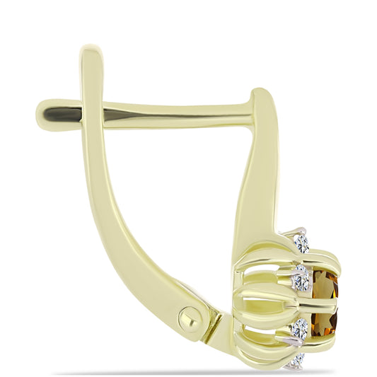 Pozlacené Stříbro 925/1000 - Náušnice s Koňakovým Křemenem a Bílým Topazem - Karátové číslo: 0.64. přibližná hmotnost: 2.82 gramů