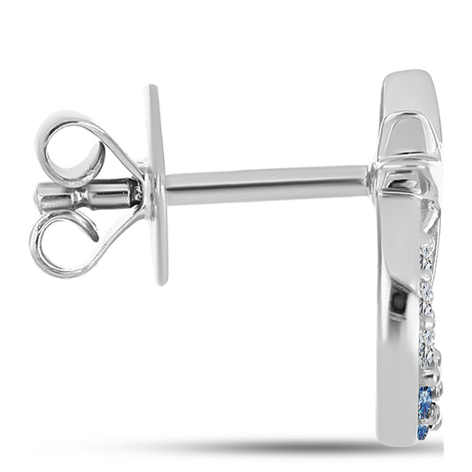 Stříbro 925/1000 - Náušnice s S Oceánově Modrým Moissanitem a Bílým Topazem - Karátové číslo: 0.26. přibližná hmotnost: 1.8 gramů