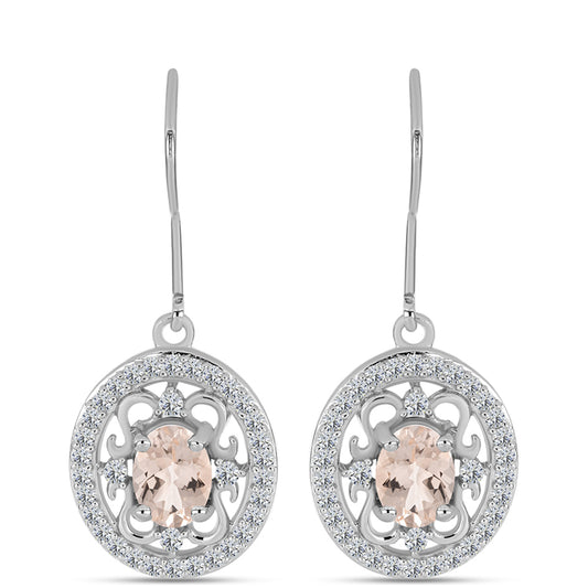 Stříbro 925/1000 - Náušnice s Morganitem z Gozarehu a Bílým Topazem - Karátové číslo: 2.09. přibližná hmotnost: 4.03 gramů