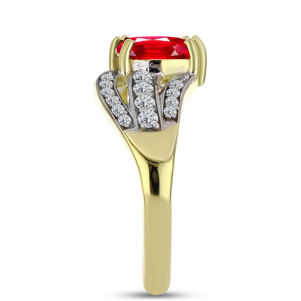 Pozlacené Stříbro 925/1000 - Prsten s Červeným Achátem a Bílým Topazem - Karátové číslo: 1.56. přibližná hmotnost: 3.34 gramů