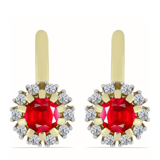 Pozlacené Stříbro 925/1000 - Náušnice s Červeným Achátem a Bílým Topazem - Karátové číslo: 1.17. přibližná hmotnost: 3.75 gramů