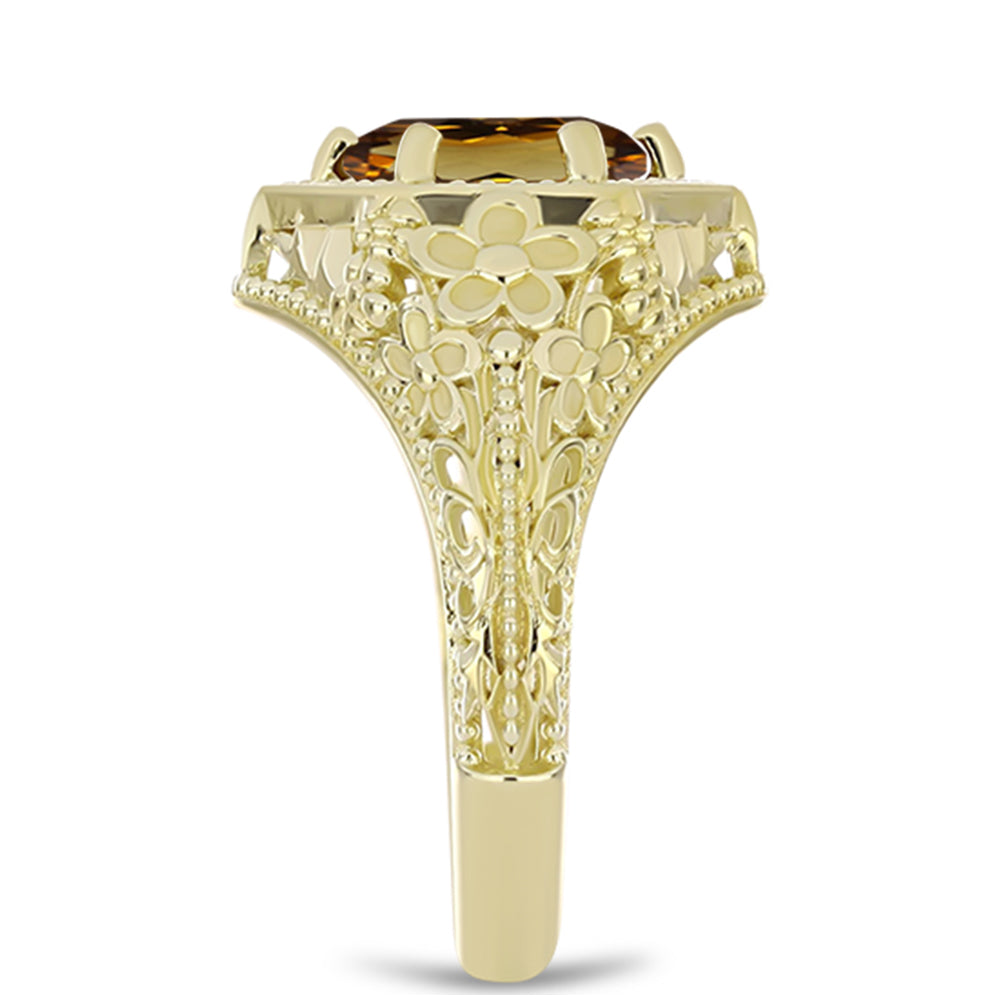 Pozlacené Stříbro 925/1000 - Prsten s Koňakovým Křemenem - Karátové číslo: 1.52. přibližná hmotnost: 3.77 gramů