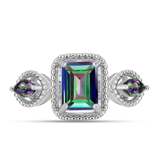 Stříbro 925/1000 - Prsten s Brazilským Mystickým Zeleným Křemenem - Karátové číslo: 1.84. přibližná hmotnost: 3.5 gramů