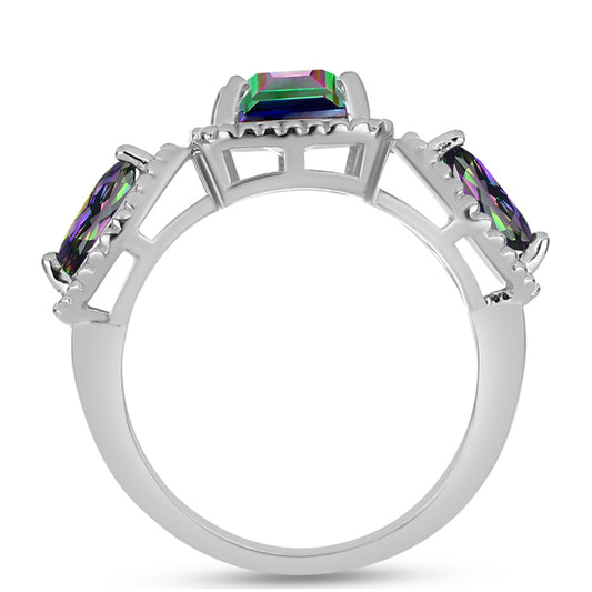 Stříbro 925/1000 - Prsten s Brazilským Mystickým Zeleným Křemenem - Karátové číslo: 1.84. přibližná hmotnost: 3.5 gramů