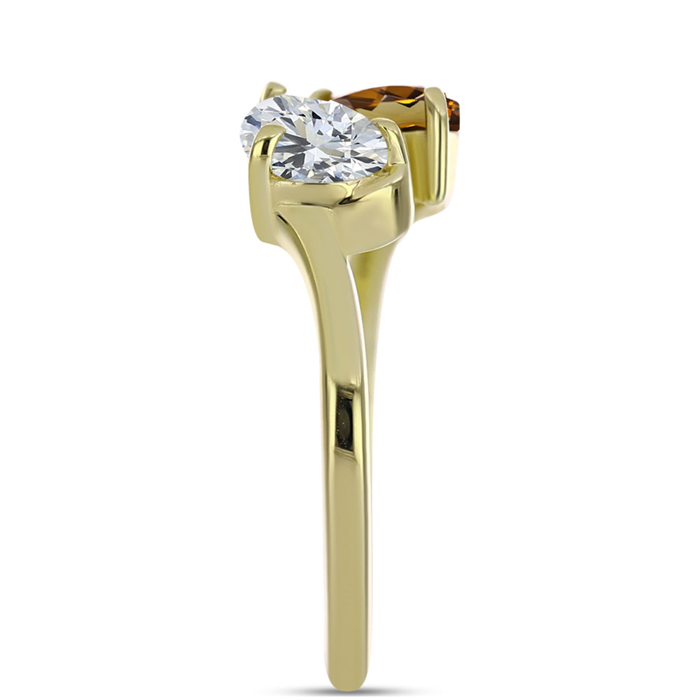 Pozlacené Stříbro 925/1000 - Prsten s Koňakovým Křemenem a Bílým Topazem - Karátové číslo: 1.46. přibližná hmotnost: 2.55 gramů