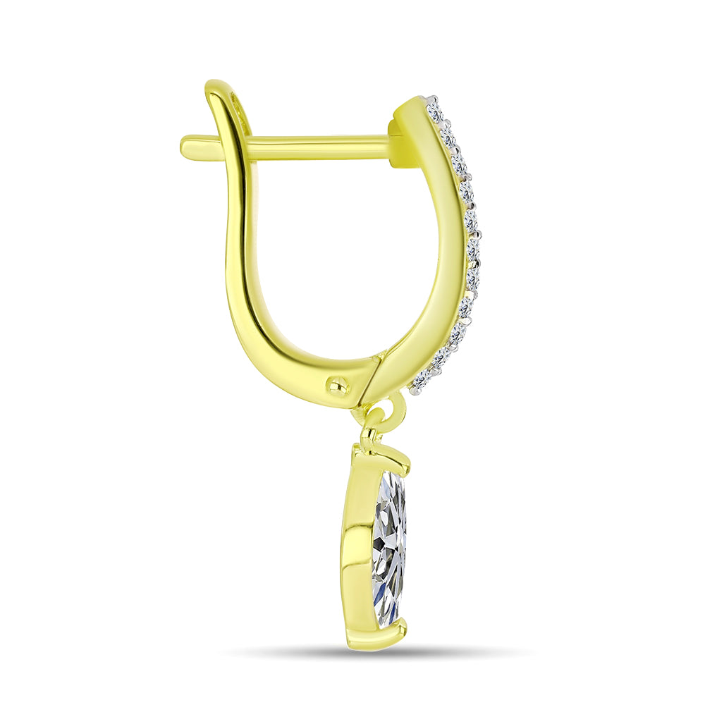 Pozlacené Stříbro 925/1000 - Náušnice s Certifikovaný Diamantem pěstovaný v laboratoři a Bílým Topazem - Karátové číslo: 1.12. přibližná hmotnost: 3.19 gramů