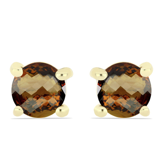 Pozlacené Stříbro 925/1000 - Náušnice s Koňakovým Křemenem - Karátové číslo: 0.93. přibližná hmotnost: 1.29 gramů