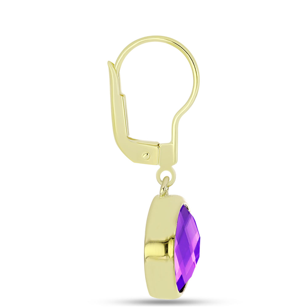 Pozlacené Stříbro 925/1000 - Náušnice s Purpurovým Achátem - Karátové číslo: 6.33. přibližná hmotnost: 4.88 gramů