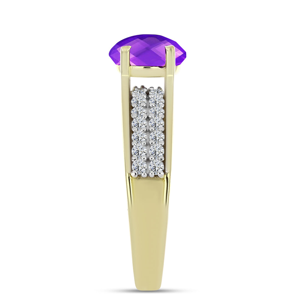 Pozlacené Stříbro 925/1000 - Prsten s Purpurovým Achátem a Bílým Topazem - Karátové číslo: 2.12. přibližná hmotnost: 3.88 gramů