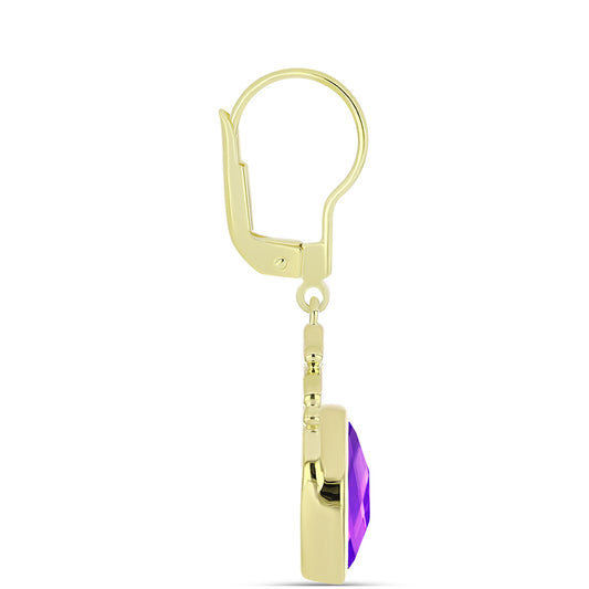 Pozlacené Stříbro 925/1000 - Náušnice s Purpurovým Achátem - Karátové číslo: 5.8. přibližná hmotnost: 6.24 gramů