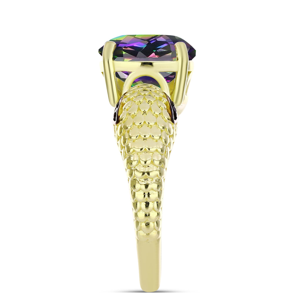 Pozlacené Stříbro 925/1000 - Prsten s Mystickým zeleným hematitovým křemenem a Černým spinelem - Karátové číslo: 3.52. přibližná hmotnost: 4.84 gramů