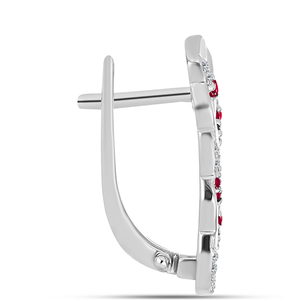 Stříbro 925/1000 - Náušnice s Madagaskarským Rubínem a Bílým Topazem - Karátové číslo: 0.52. přibližná hmotnost: 5.17 gramů