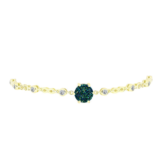 Pozlacené Stříbro 925/1000 - Náramek se Zelenou Drusy a Bílým Topazem - Karátové číslo: 5.13. přibližná hmotnost: 8.39 gramů