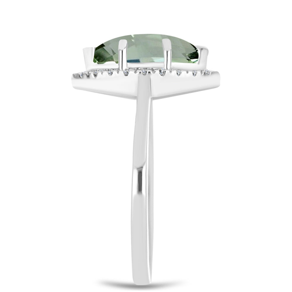 Stříbro 925/1000 - Prsten se Zeleným Ametystem a Bílým Topazem - Karátové číslo: 2.11. přibližná hmotnost: 2.85 gramů