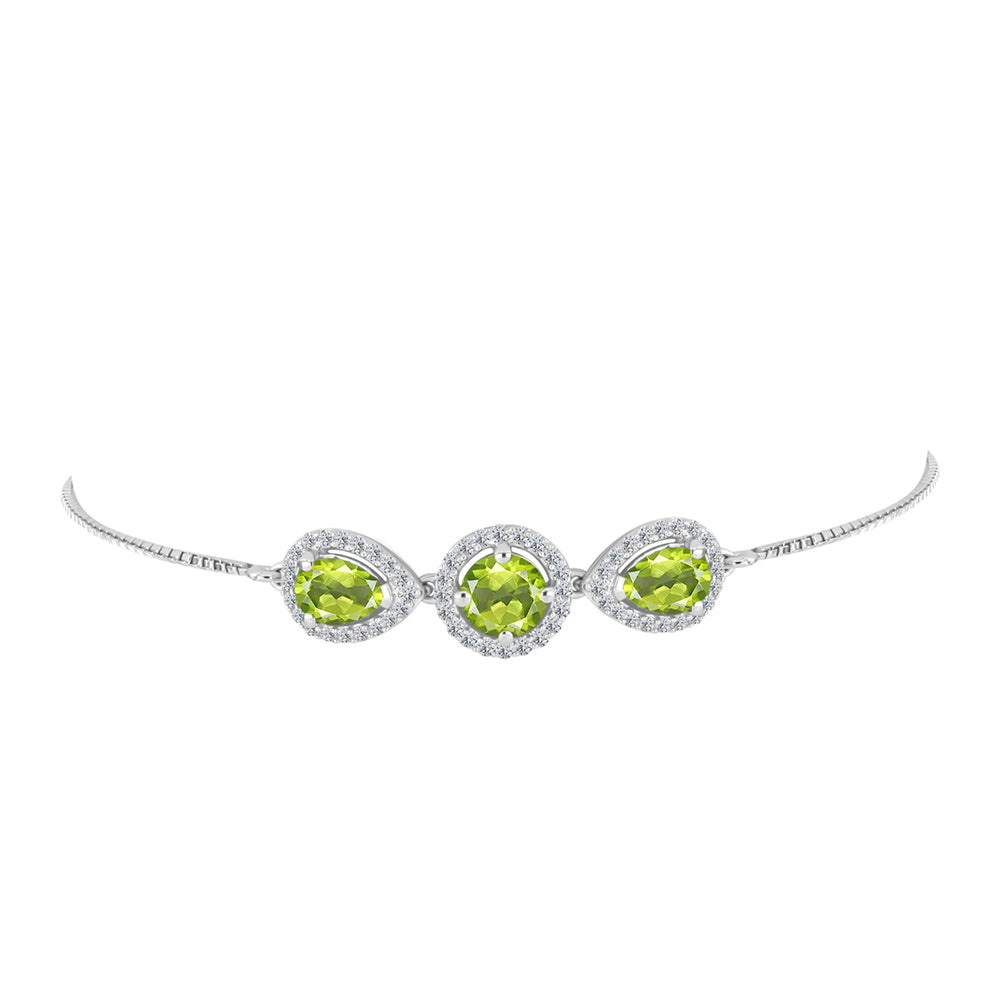 Stříbro 925/1000 - Náramek s Čchang-pajským Peridotem a Bílým Topazem - Karátové číslo: 2.93. přibližná hmotnost: 4.7 gramů