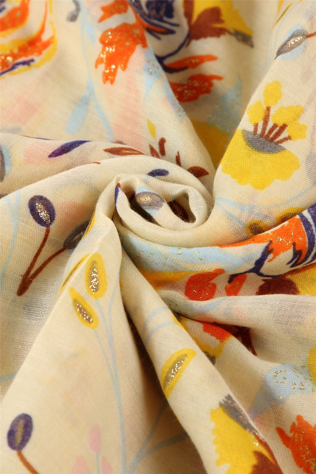 Šála-šátek, 90 cm x 180 cm, Světlý lidový květinový vzor, žlutá | -80% Akce na Šperky