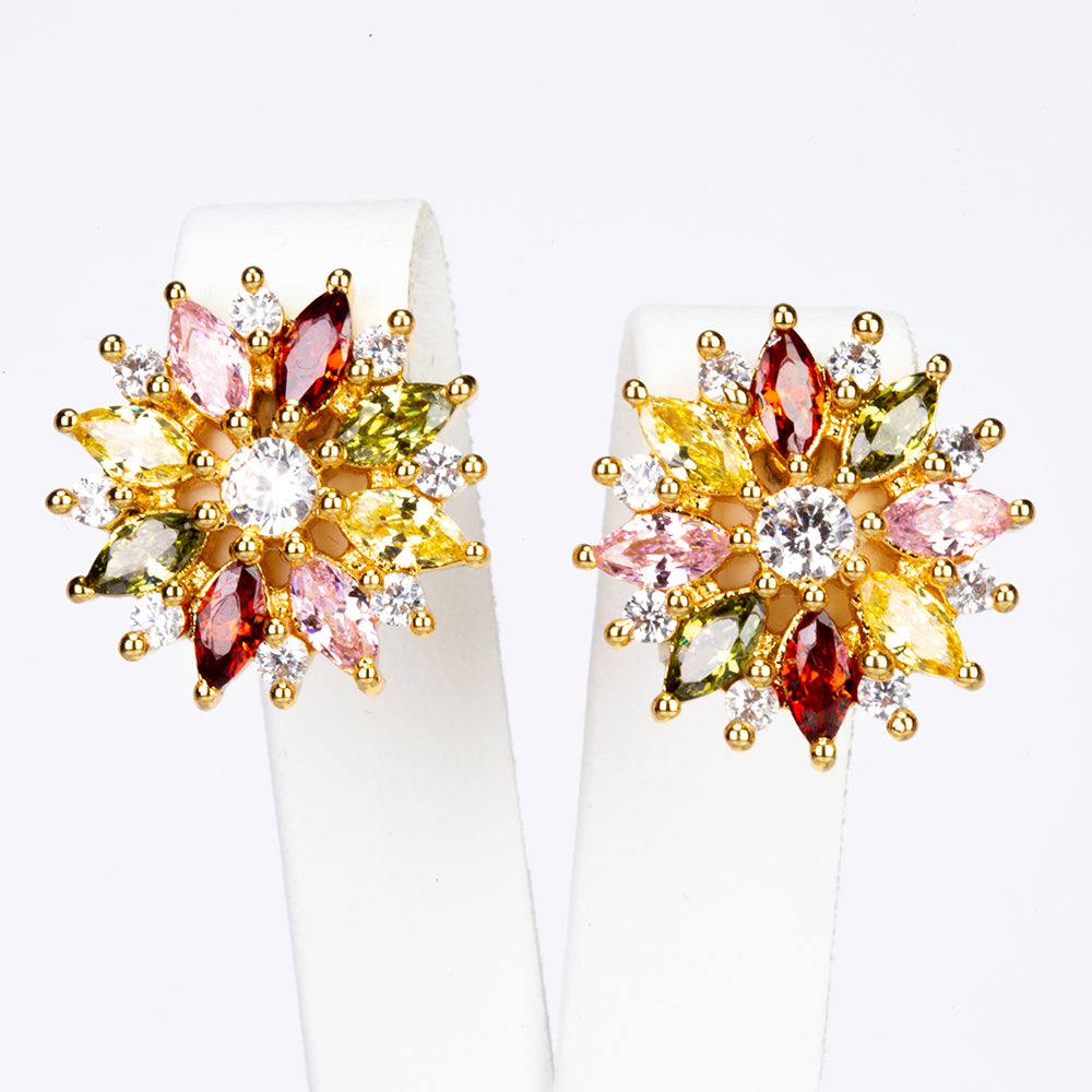 Pozlacená Slitinová Sada s Červeným Emporia® Křišťálem a se Žlutým Emporia® Křišťálem ( Náhrdelník+Náušnice+Přívěsek )