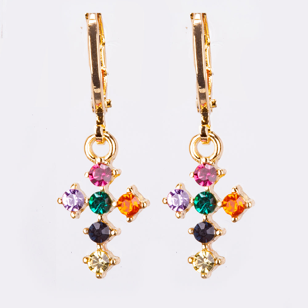 Pozlacená Slitinová Sada se Žlutým Emporia® Křišťálem a Modrým Emporia® Křišťálem ( Náhrdelník+Náušnice+Přívěsek )