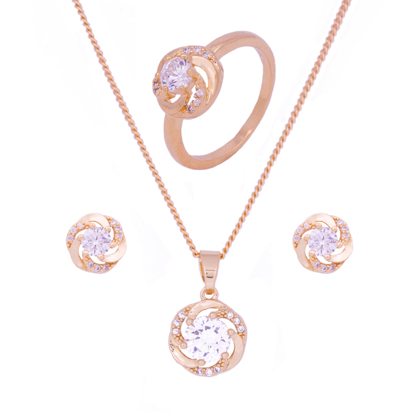 Pozlacená Slitinová Sada s Bílým Emporia® Křišťálem ( Náhrdelník+Náušnice+Prsten )