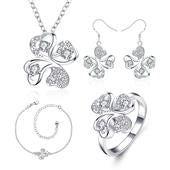 Pozlacená Slitinová Sada s Bílým Emporia® Křišťálem ( Náhrdelník+Náušnice+Náramek+Prsten )