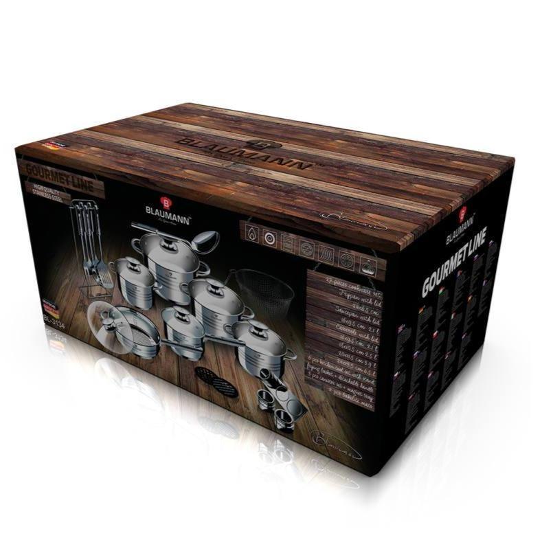 Blaumann 27dílná sada nádob z nerezové oceli se saténovým dekorativním proužkem, Gourmet Line | -80% Akce na Šperky