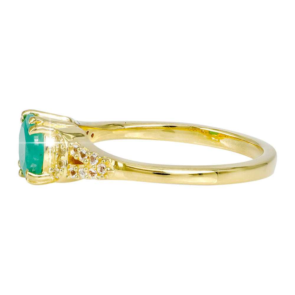 Pozlacené Stříbro 925/1000 - Prsten se Sakotským Smaragdem a Bílým Topazem - Karátové číslo: 0.81. přibližná hmotnost: 2.54 gramů