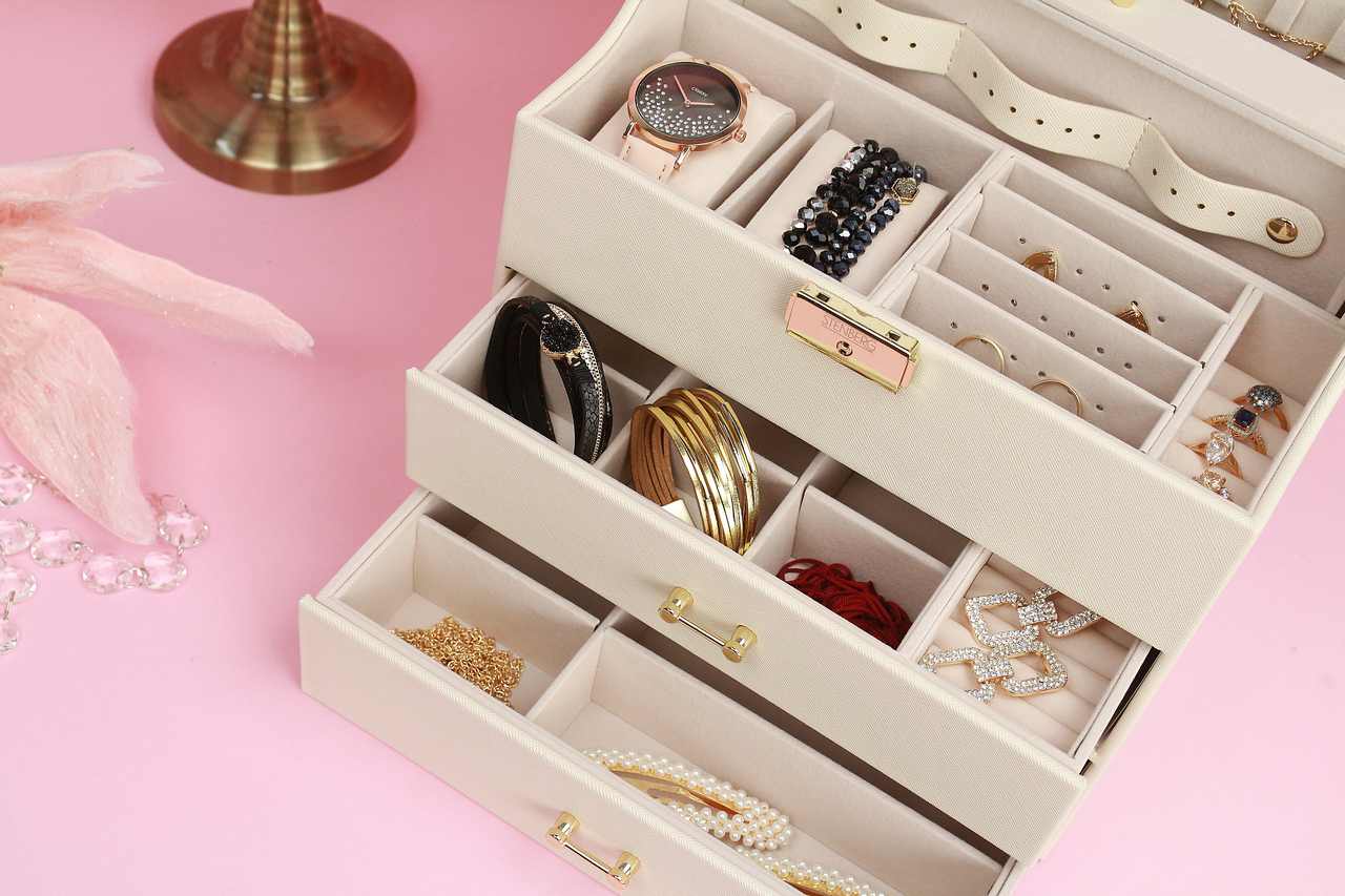 Velká Šperkovnice a Organizér Stenberg se Zrcadlem, Bílá | -80% Akce na Šperky