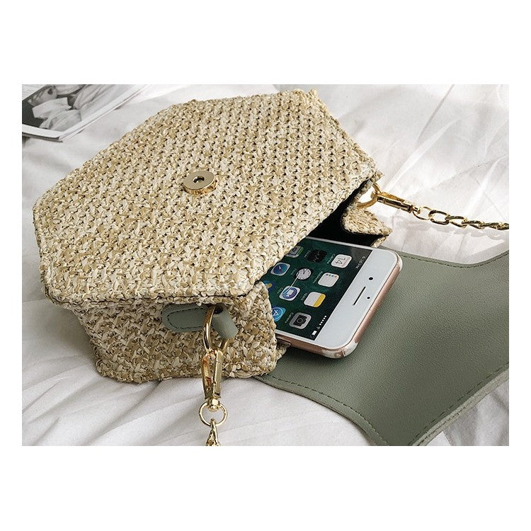 Krásná Pletená Taška s řetězem zlaté barvy, Hnědá | -80% Akce na Šperky