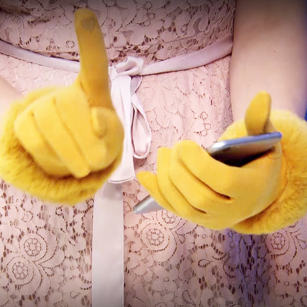 Zimní rukavice z umělé kožešiny, kompatibilní s dotykovou obrazovkou, Hořčičné | -80% Akce na Šperky